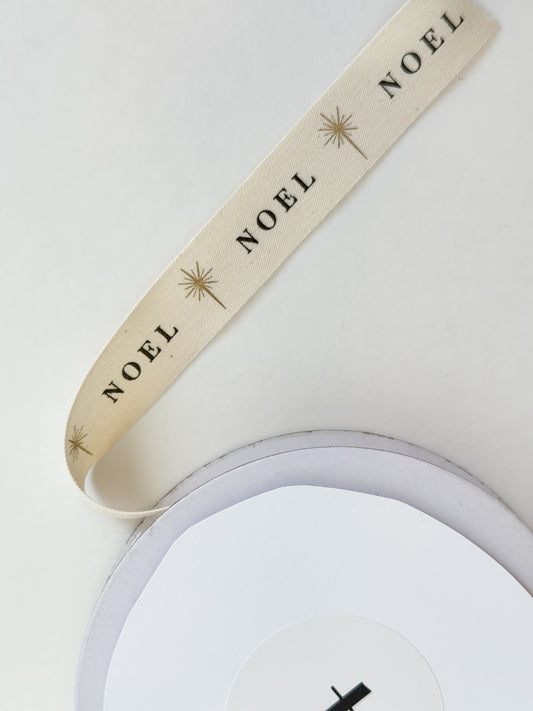 Ivory Canvas Printed Ribbon - Noel